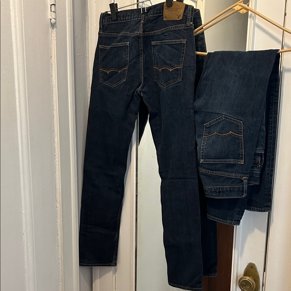 American Eagle Jeans. Two pair of Men’s Dark Blue Jeans. 29 waist and 32 length.